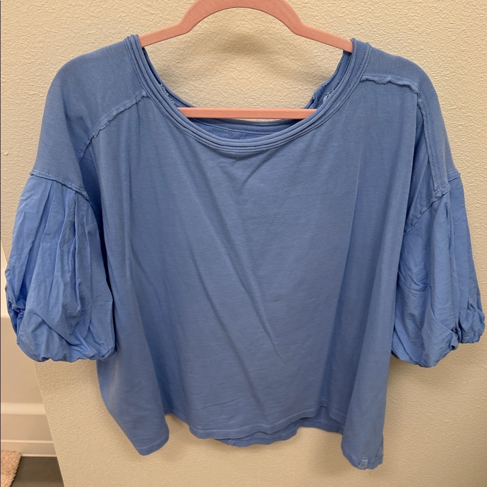 Free People Light Blue Puff Sleeve Blouse